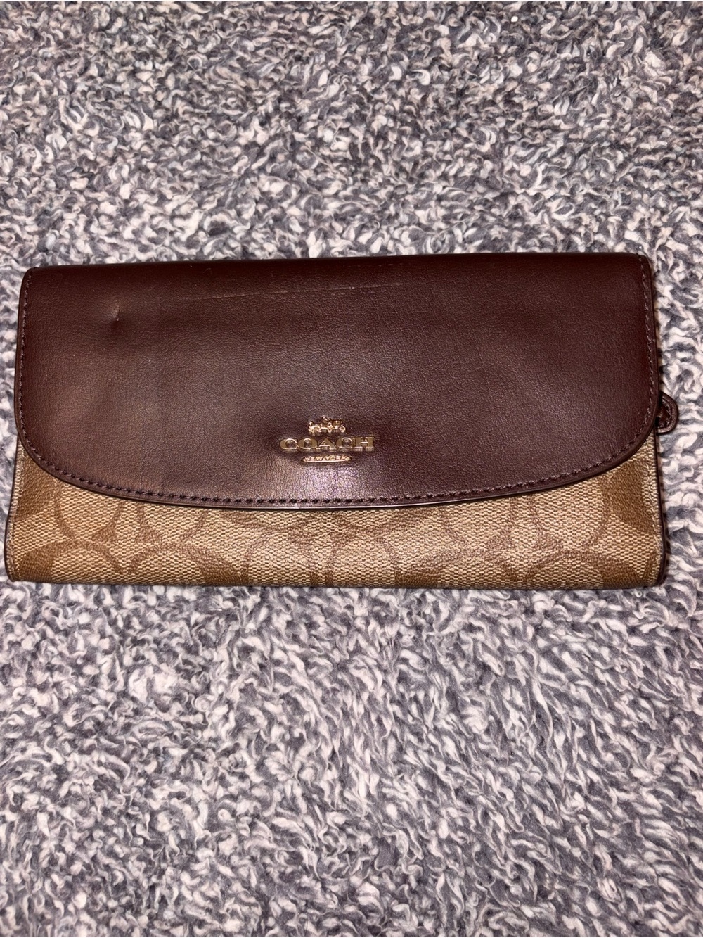 Coach Brown Signature Canvas Wallet with Dark Brown Leather Flap
